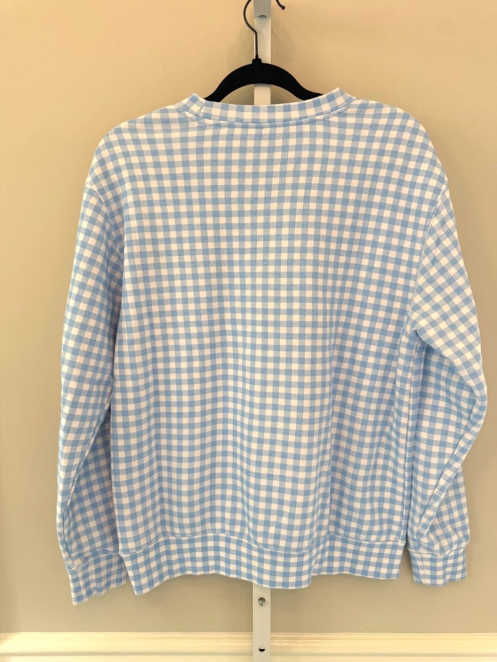 NWOT Living Fully Co Gingham Lightweight Sweatshirt Blue White Popsicle Top S - Picture 5 of 11